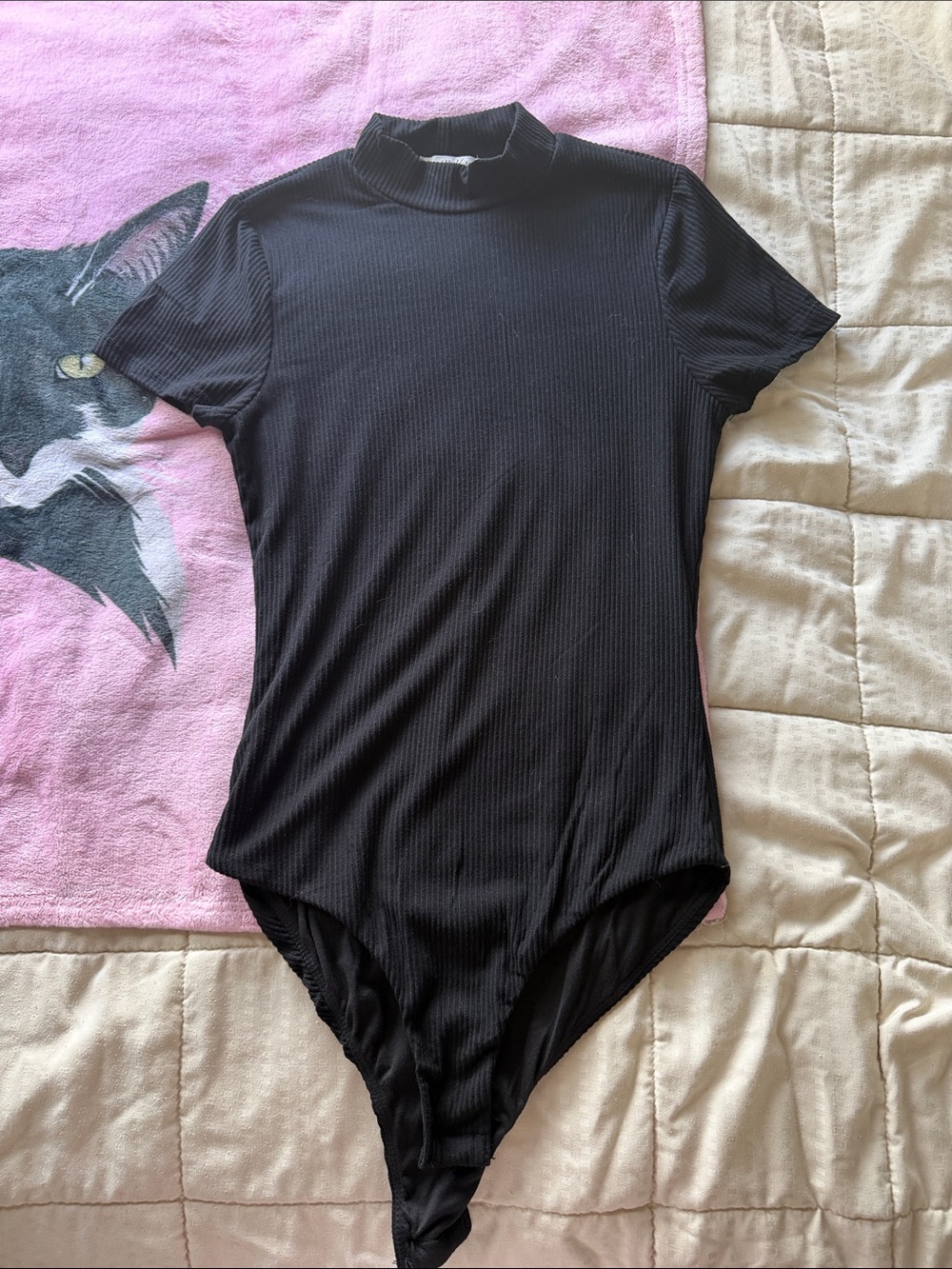 Black Ribbed Mock Neck Bodysuit
